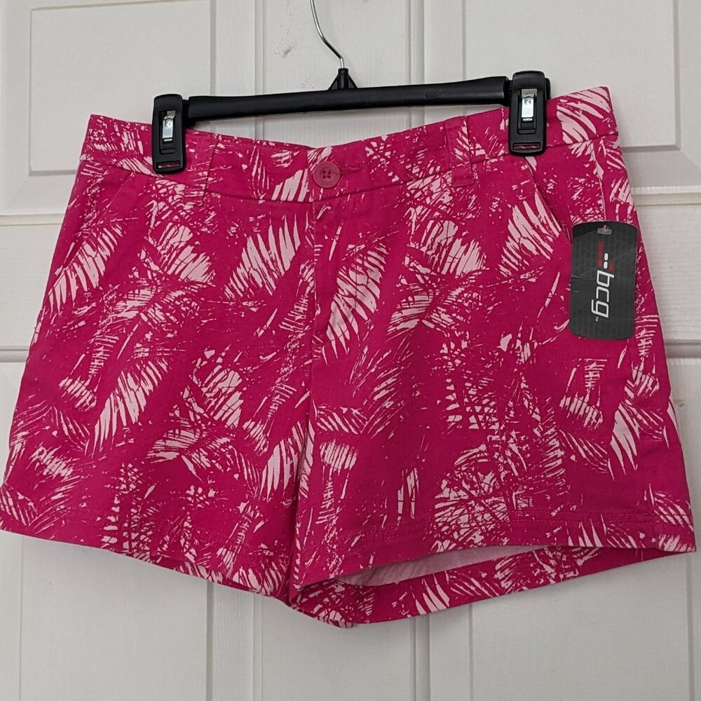 BCG Shorts Womens Sz 8Pink White Tropical Palm Leaf Print Stretch Summer Beach